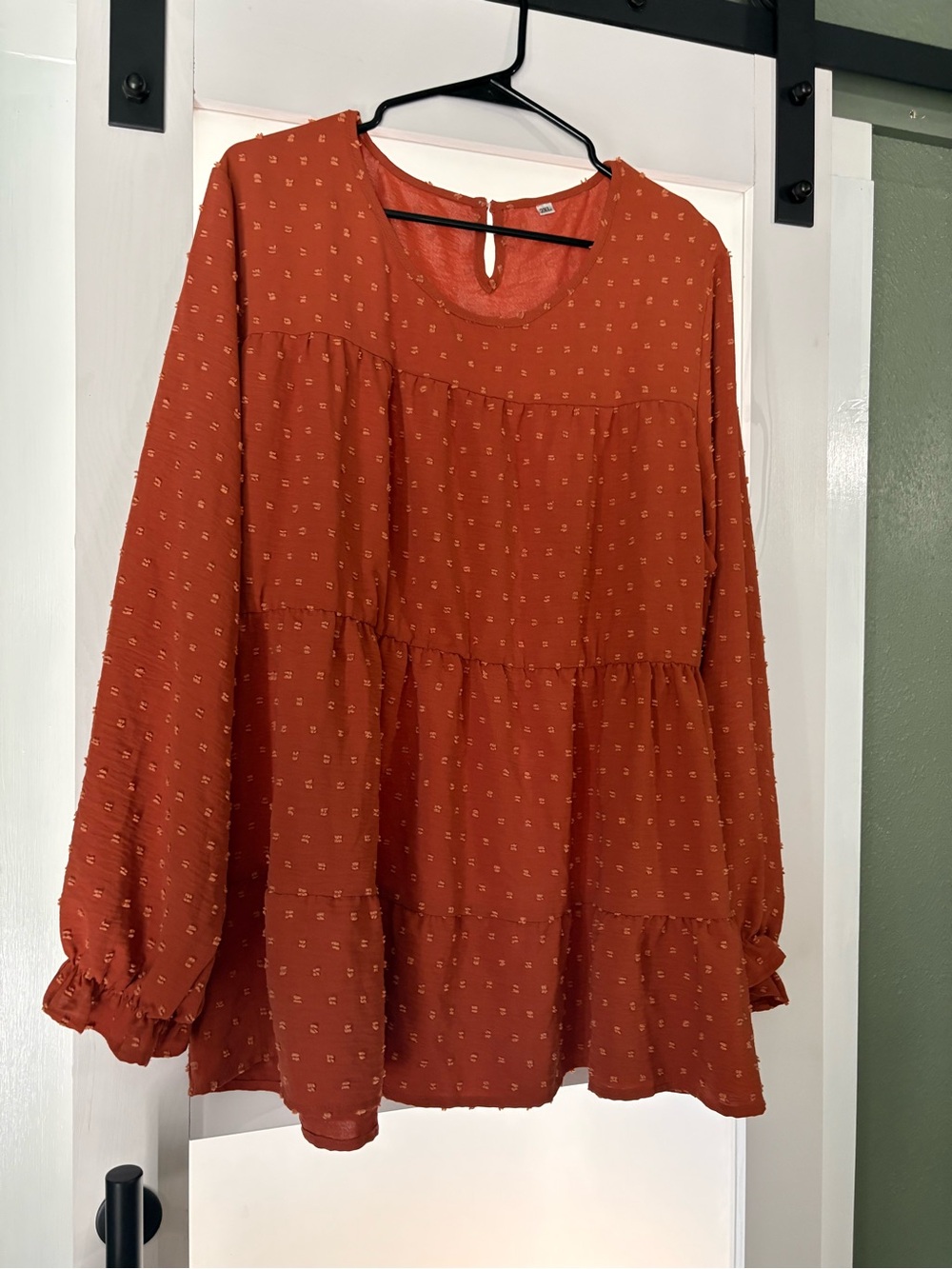 Boho Tiered Long-Sleeve Blouse - Rust